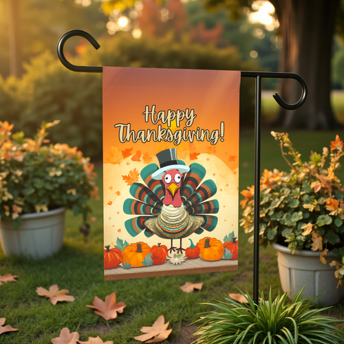 Abstract Thanksgiving Turkey Garden Flag - front view - Dragonfire Gardens