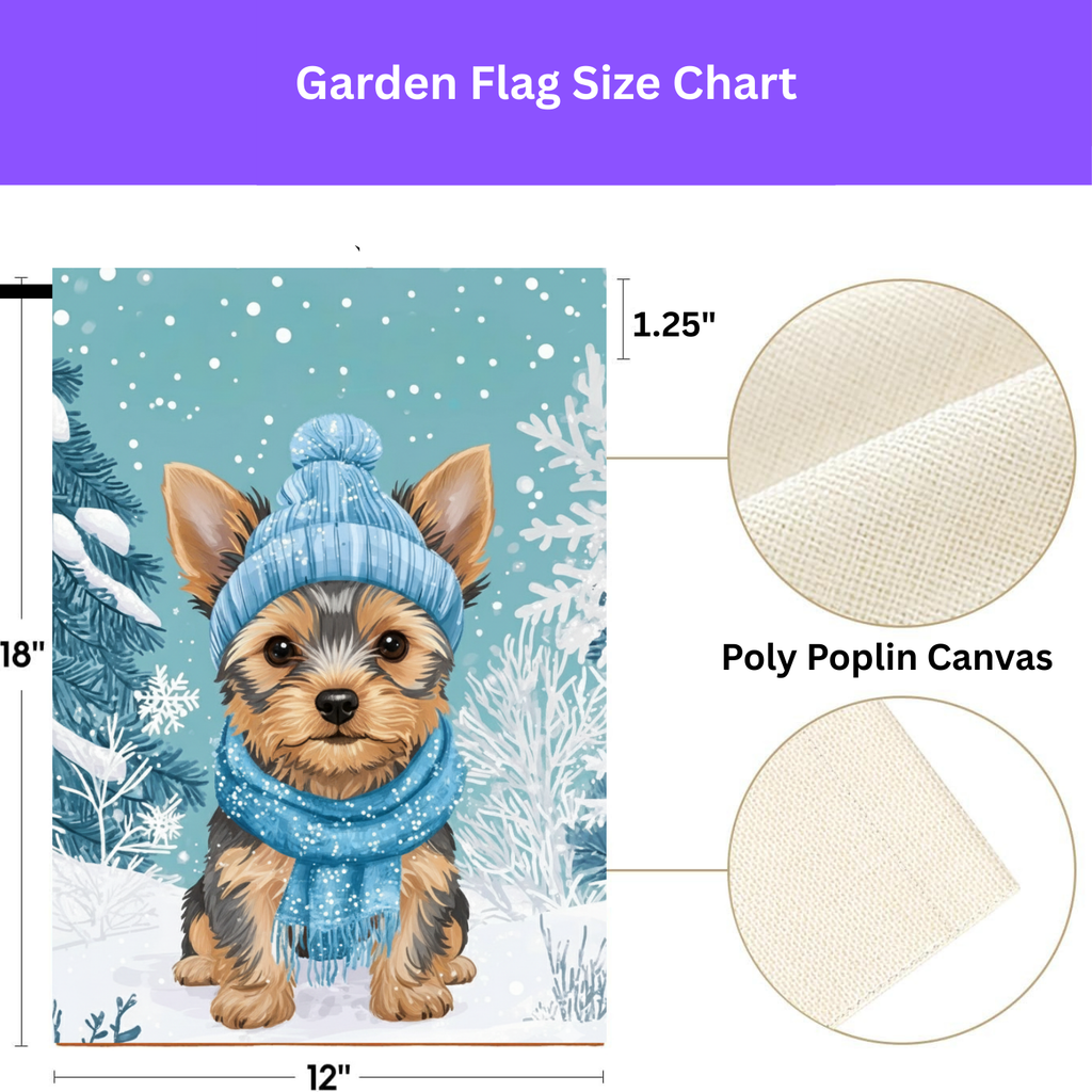 Blue Scarf Yorkie Winter Garden Flag - porch decor - Dragonfire Gardens
