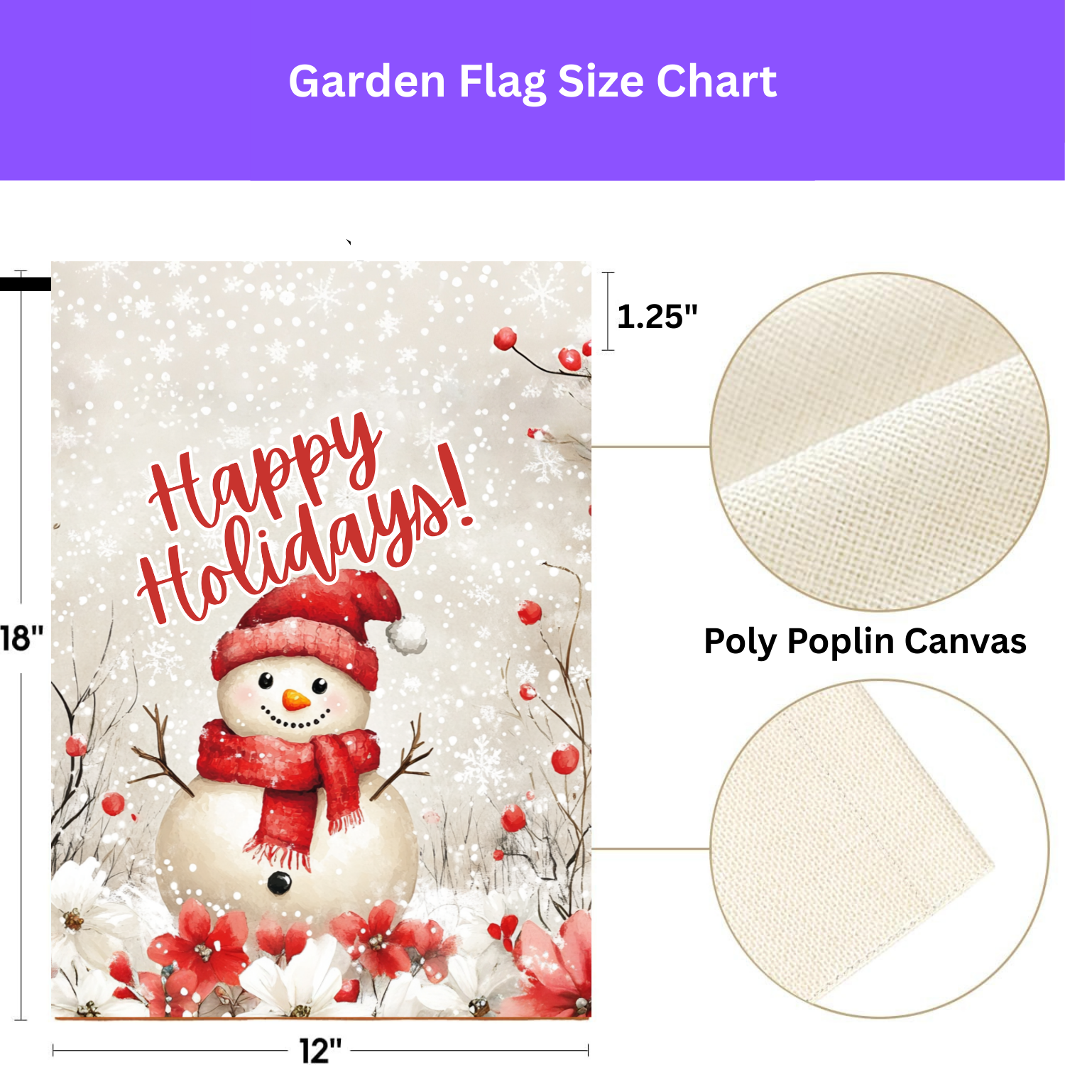 Happy Holidays Snowman Garden Flag - double-sided design - Dragonfire Gardens