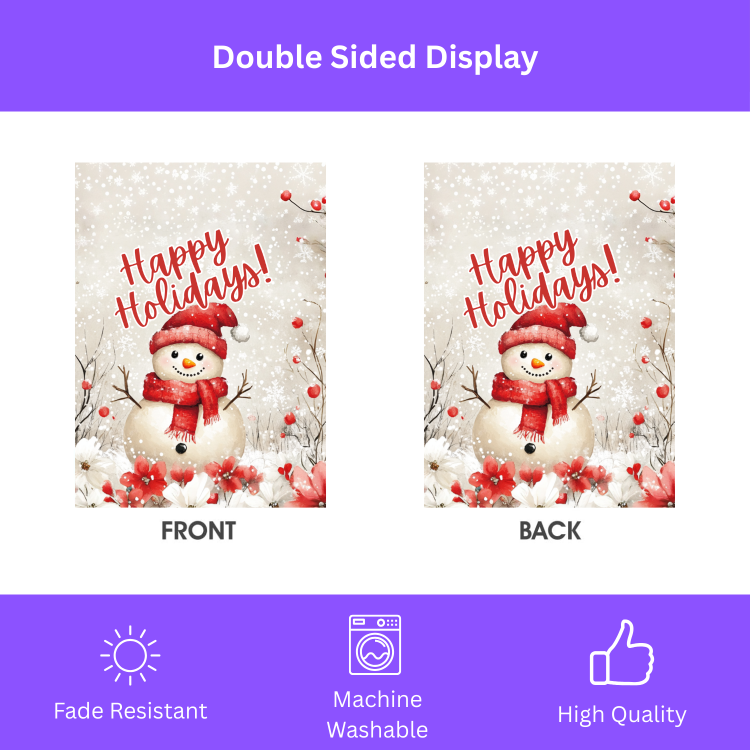 Happy Holidays Snowman Garden Flag - yard display - Dragonfire Gardens
