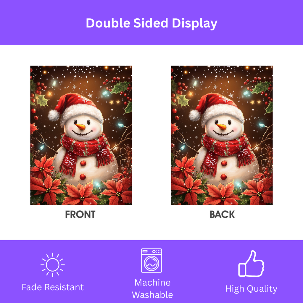 Poinsettia Snowman Garden Flag - double-sided design - Dragonfire Gardens