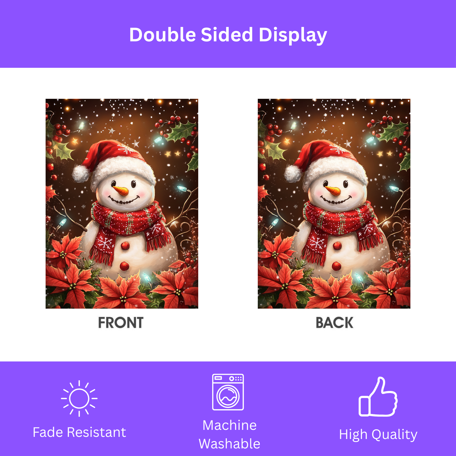 Poinsettia Snowman Garden Flag - double-sided design - Dragonfire Gardens