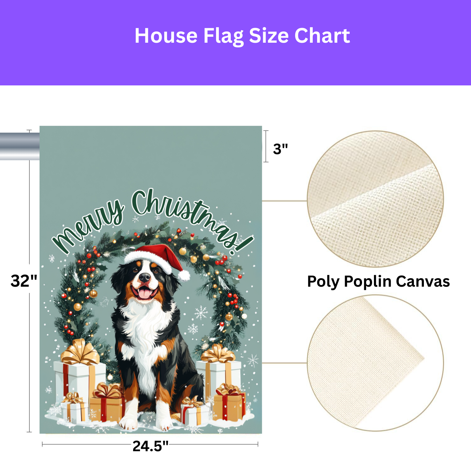 Merry Christmas Burnese Mountain Dog Garden Flag - double-sided design - Dragonfire Gardens