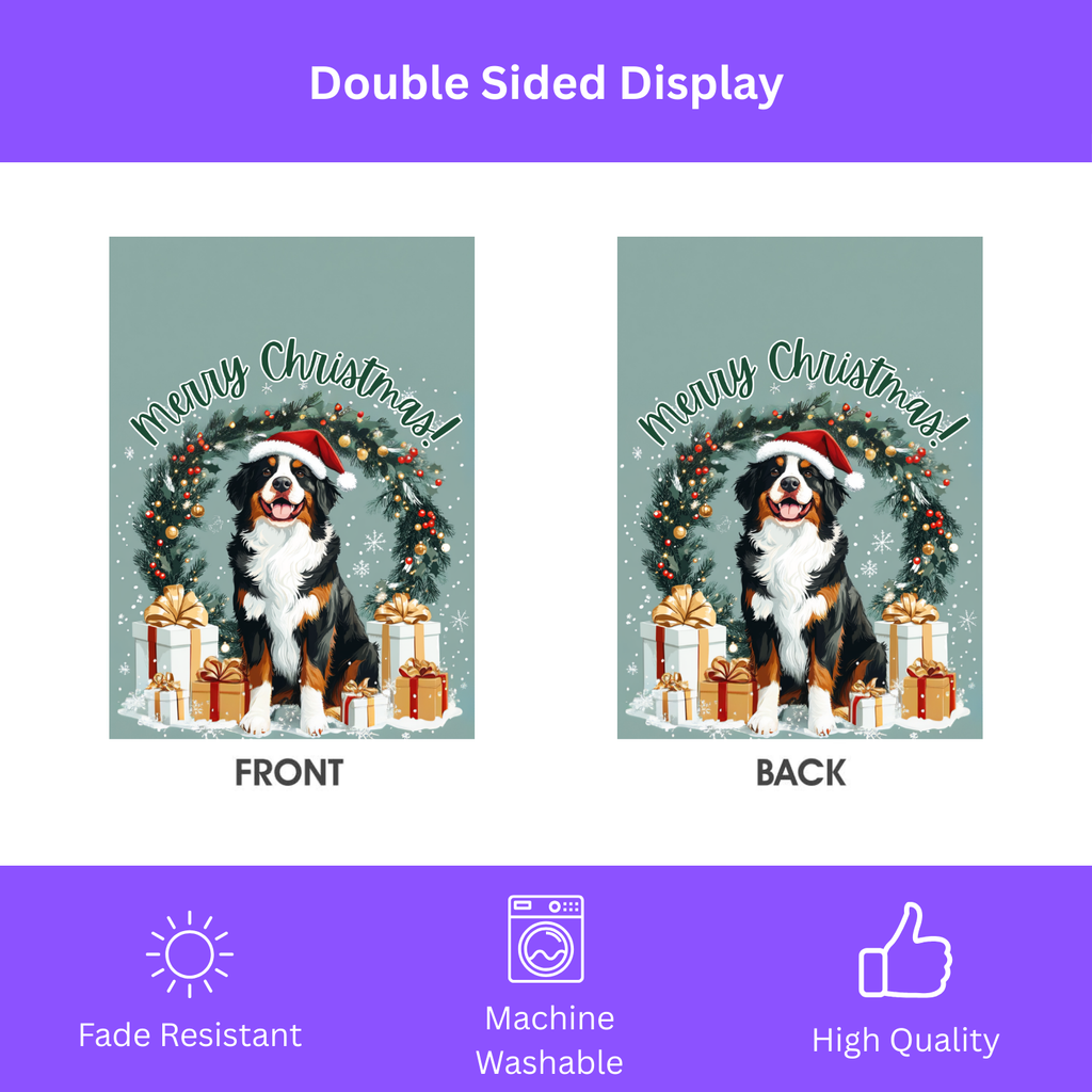 Merry Christmas Burnese Mountain Dog Garden Flag - yard display - Dragonfire Gardens