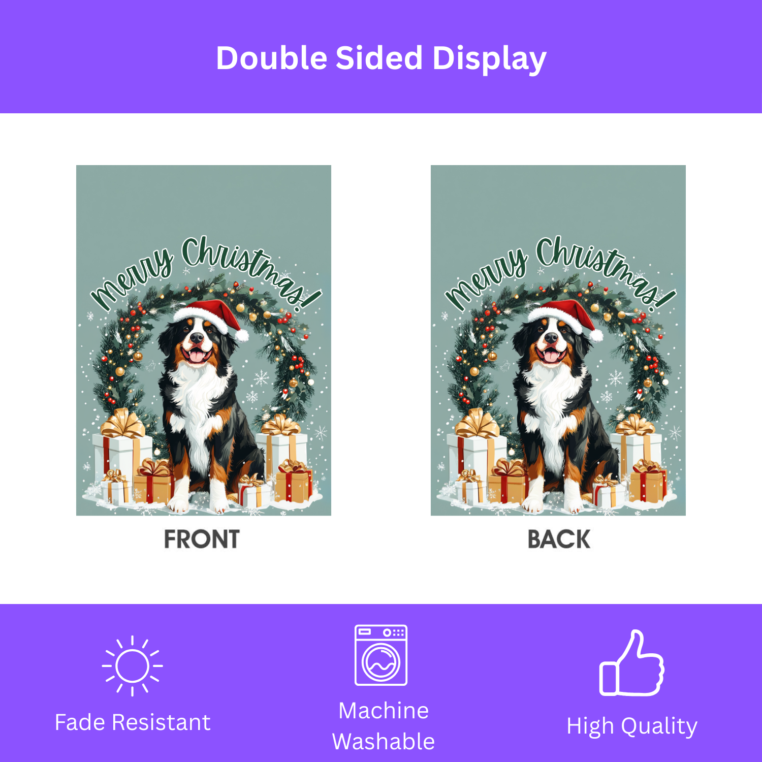 Merry Christmas Burnese Mountain Dog Garden Flag - yard display - Dragonfire Gardens