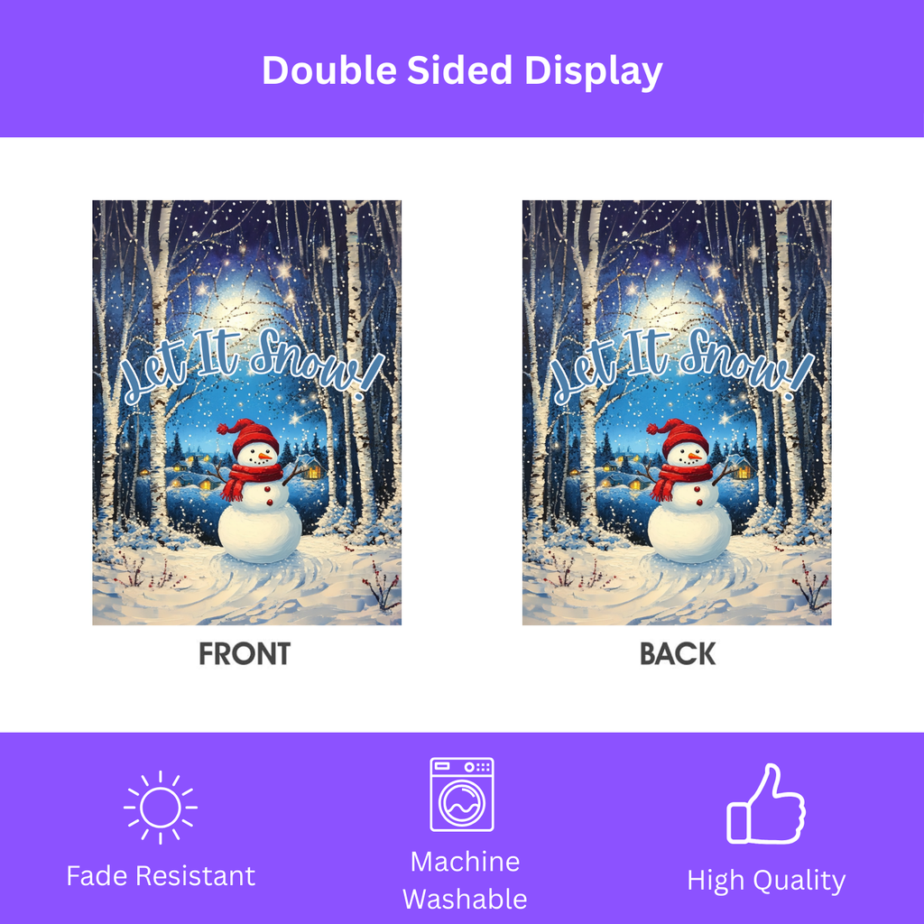 Snowman Let It Snow Garden Flag - double-sided design - Dragonfire Gardens