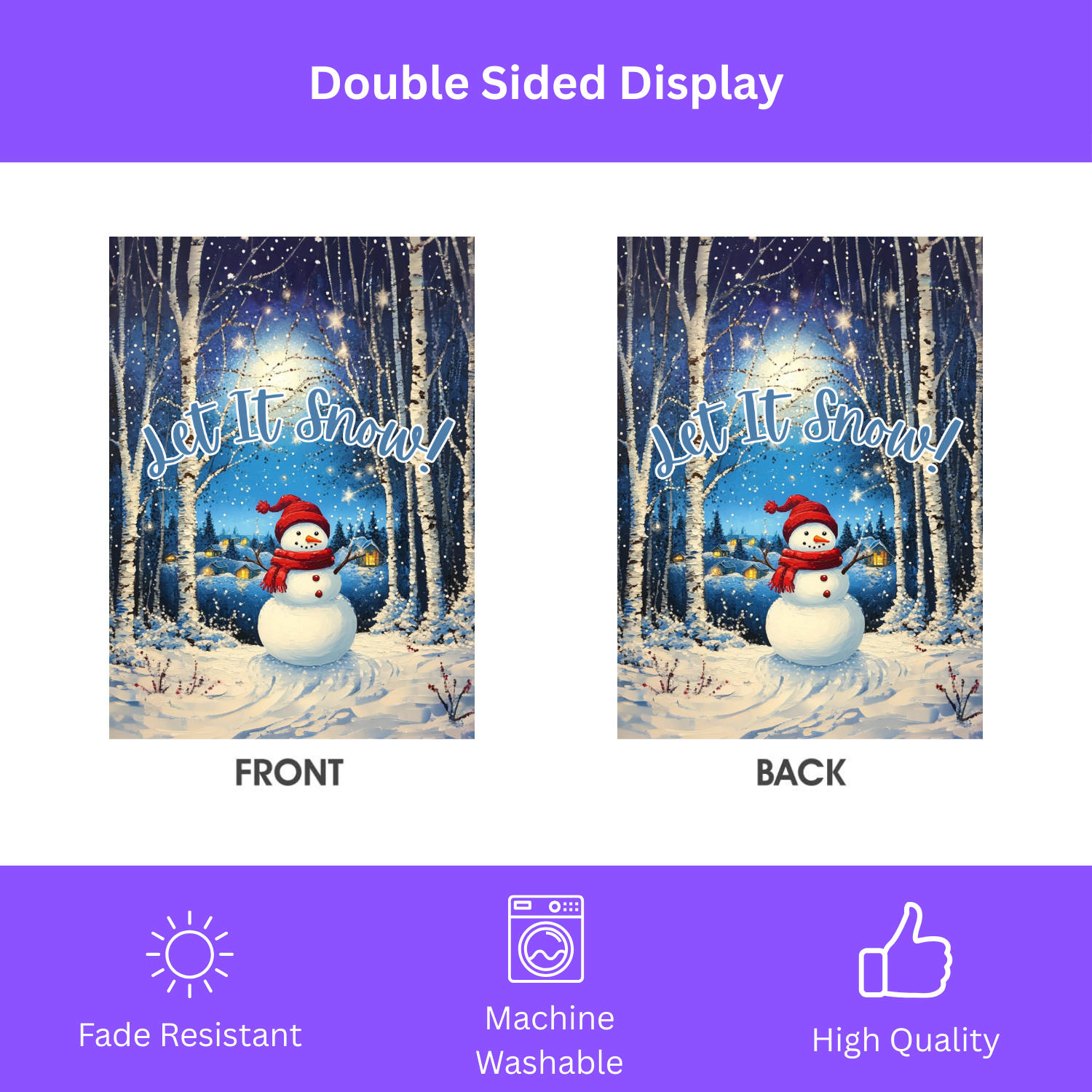 Snowman Let It Snow Garden Flag - double-sided design - Dragonfire Gardens