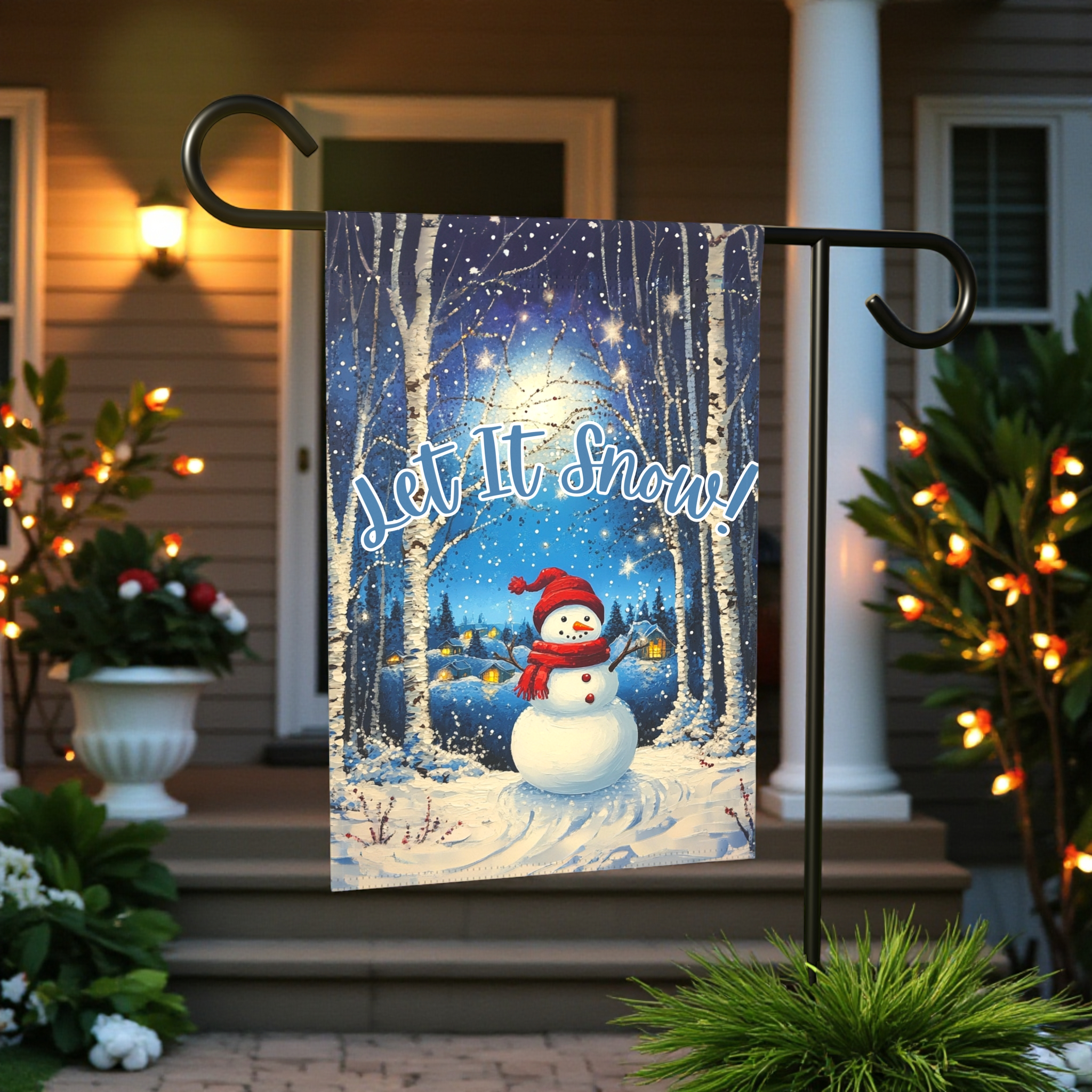 Snowman Let It Snow Garden Flag - front view - Dragonfire Gardens