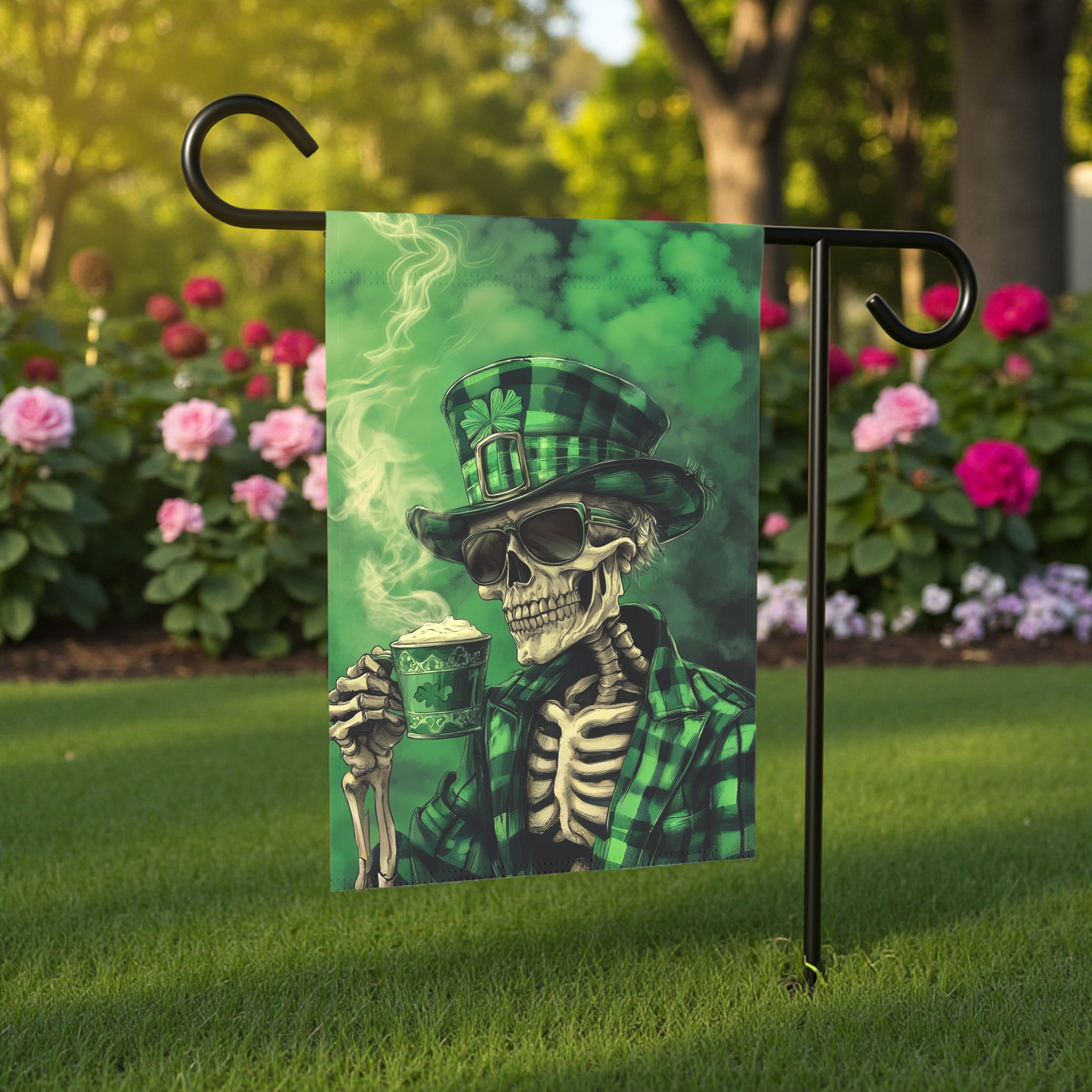 Skeleton St. Patrick's Day Garden Flag