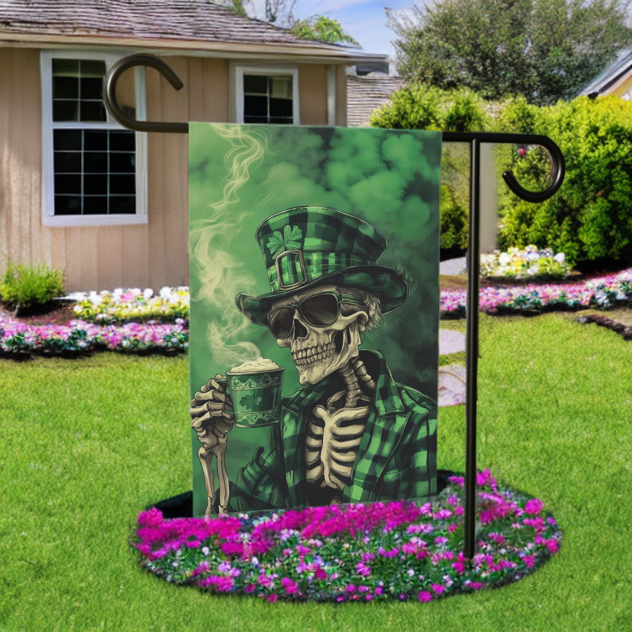 Skeleton St. Patrick's Day Garden Flag