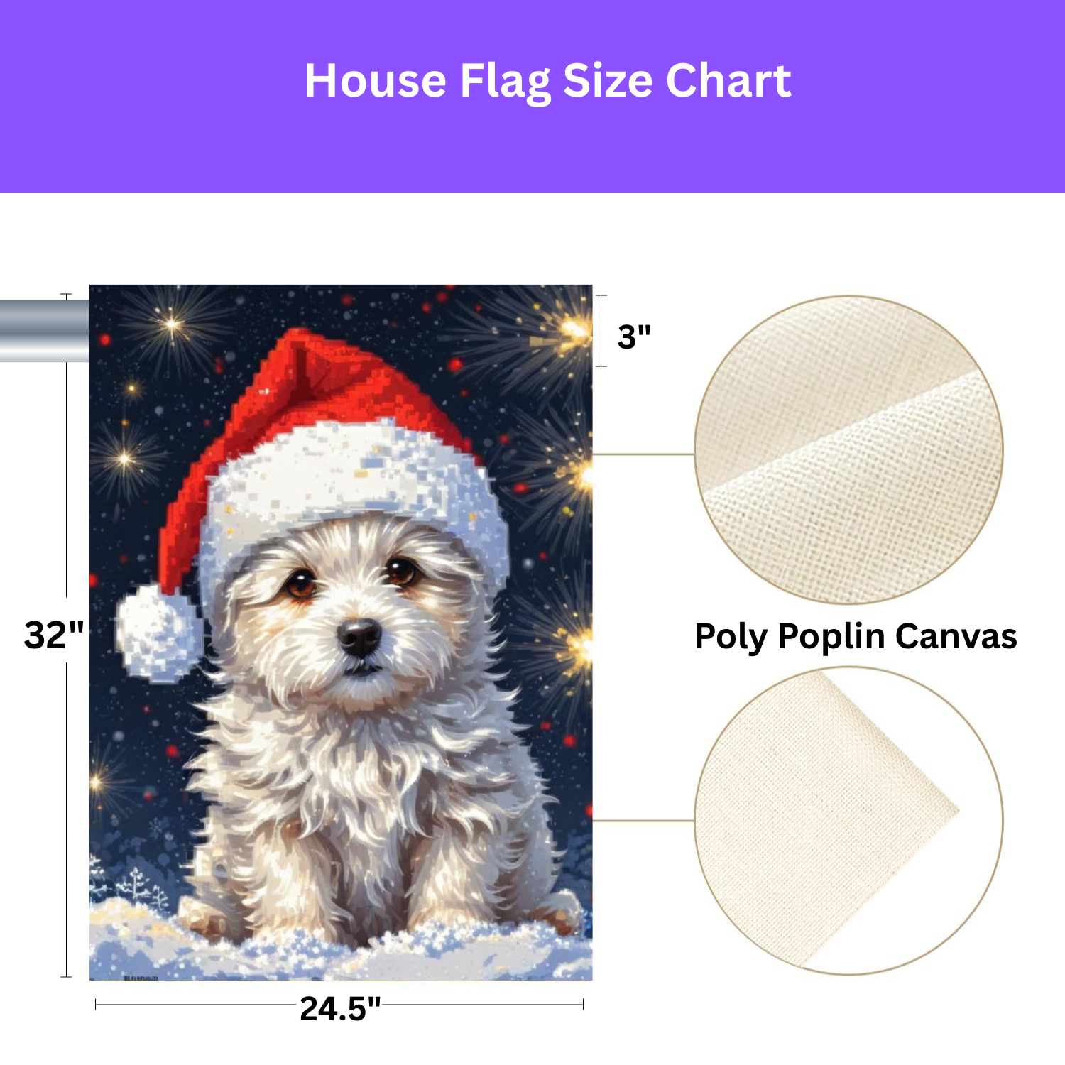 White Fluffy Christmas Puppy Garden Flag - porch decor - Dragonfire Gardens