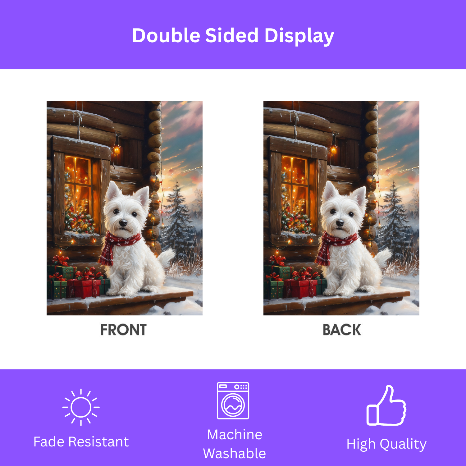 Christmas Westie Garden Flag - double-sided design - Dragonfire Gardens