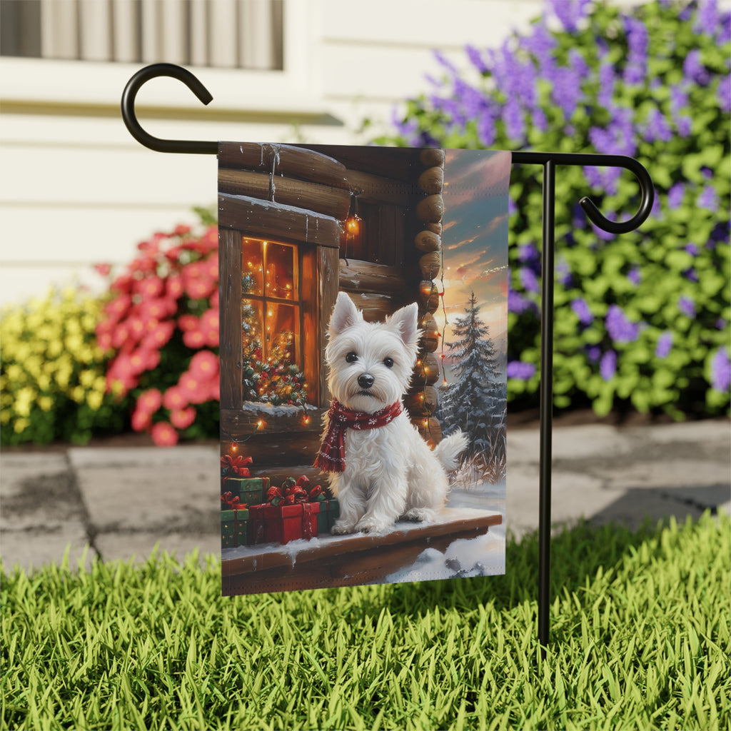 Christmas Westie Garden Flag - outdoor display - Dragonfire Gardens