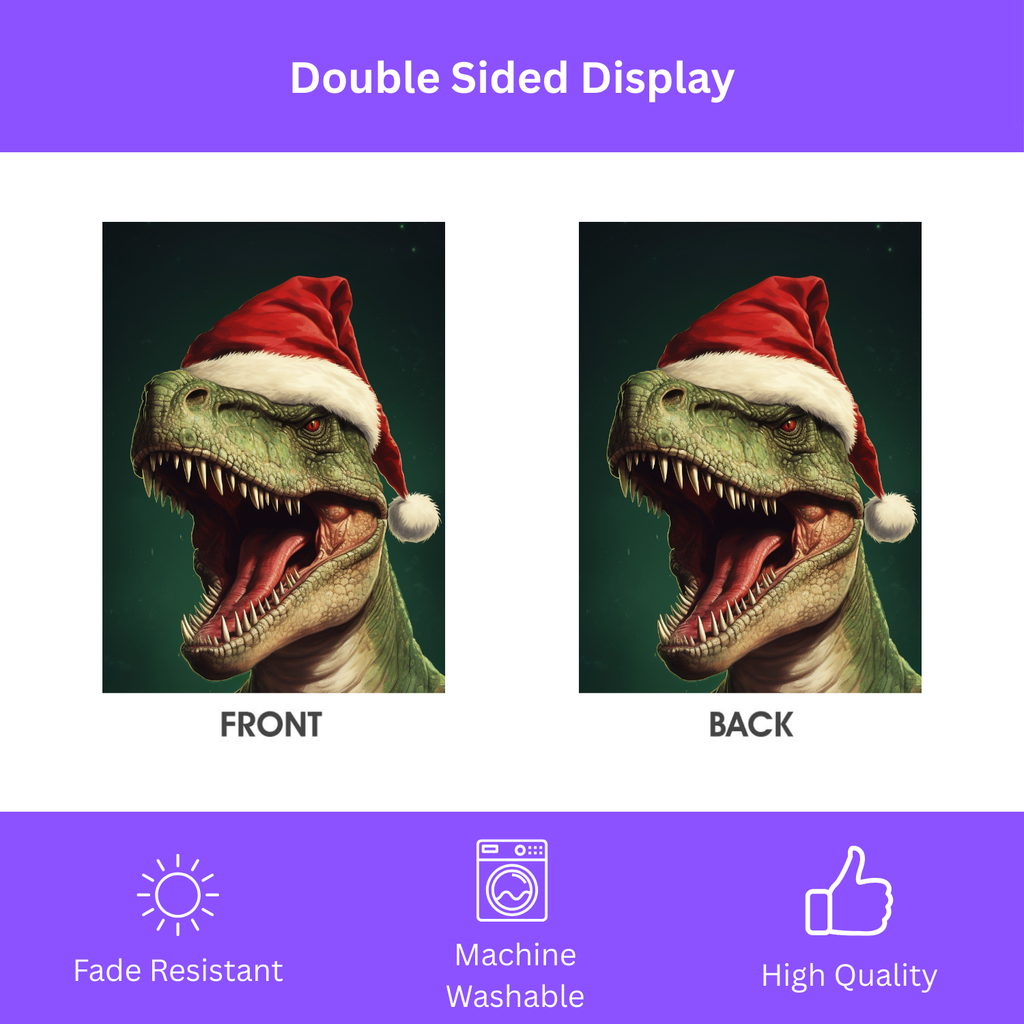Christmas Dinosaur T-Rex Garden Flag - double-sided design - Dragonfire Gardens