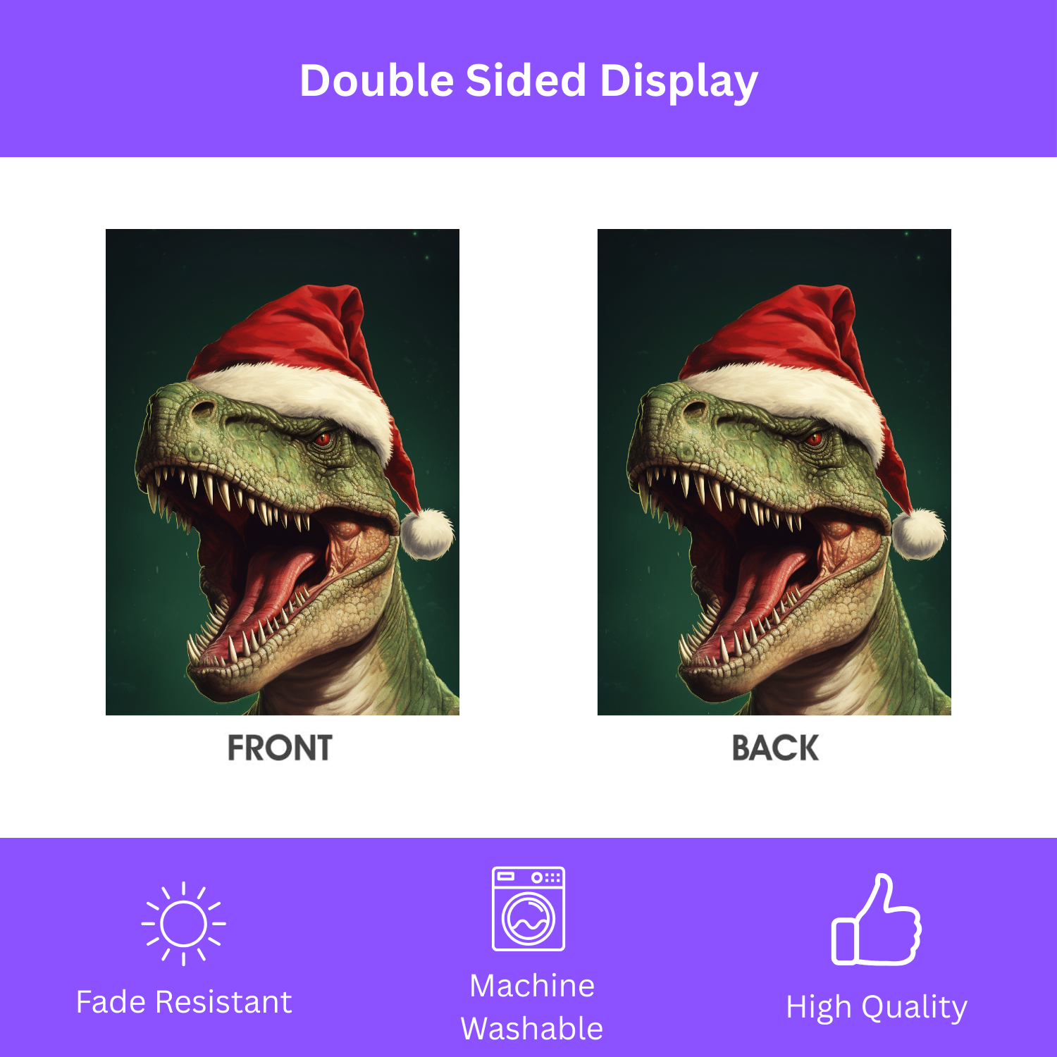 Christmas Dinosaur T-Rex Garden Flag - double-sided design - Dragonfire Gardens