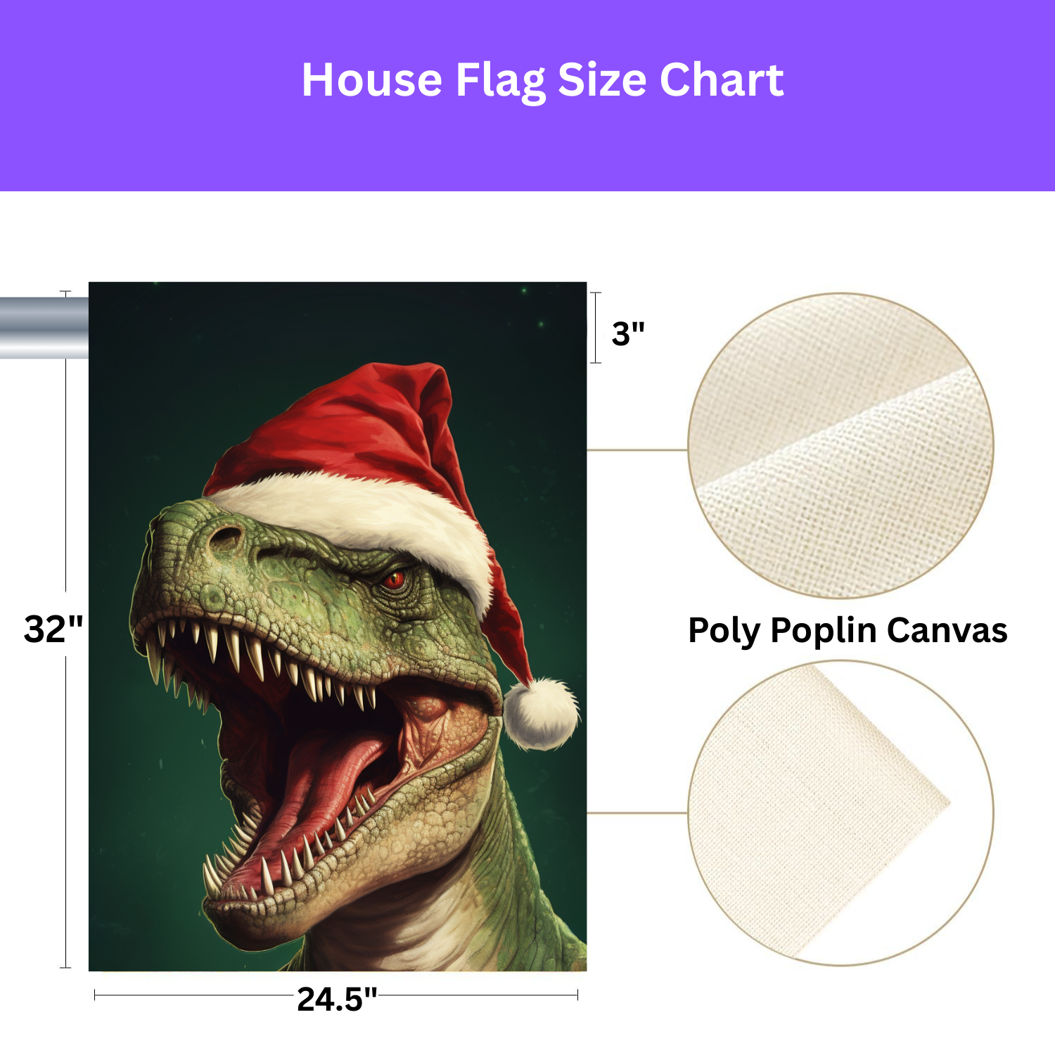 Christmas Dinosaur T-Rex Garden Flag - size comparison - Dragonfire Gardens