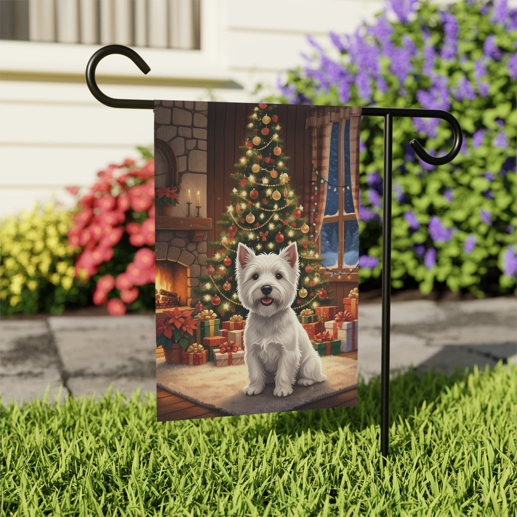 Christmas Tree Westie Garden Flag - outdoor display - Dragonfire Gardens