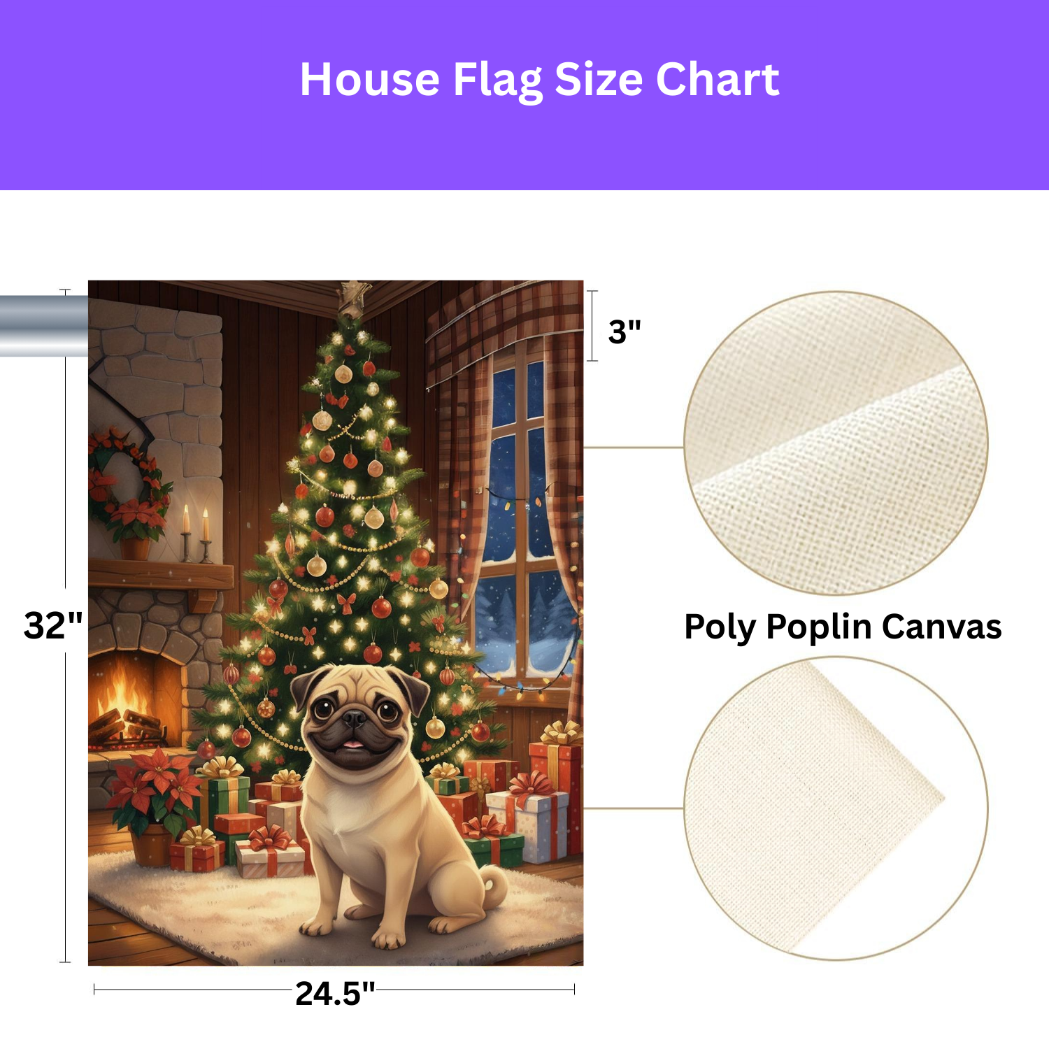 Christmas Tree Pug Garden Flag - porch decor - Dragonfire Gardens