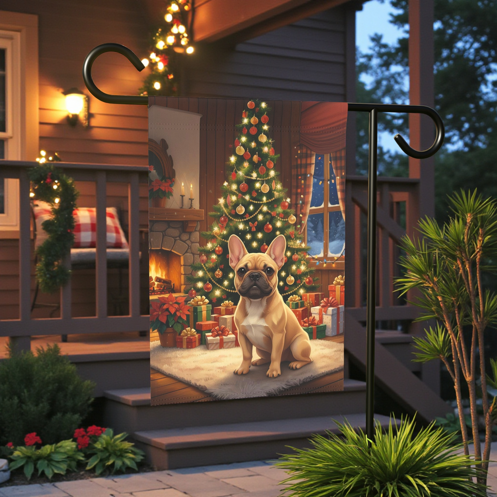 Christmas Tree French Bulldog Garden Flag - banner view - Dragonfire Gardens