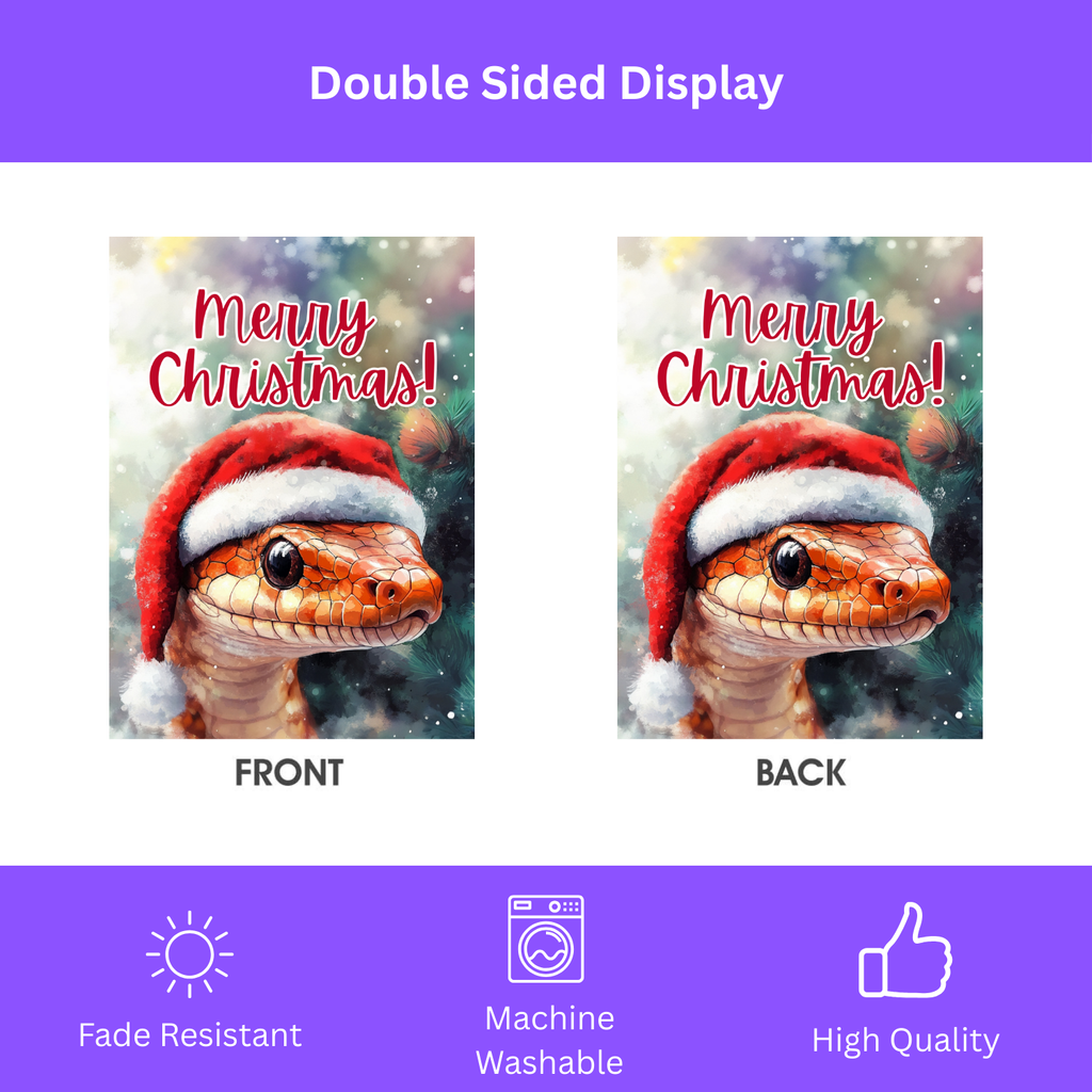 Merry Christmas Snake Garden Flag - double-sided design - Dragonfire Gardens