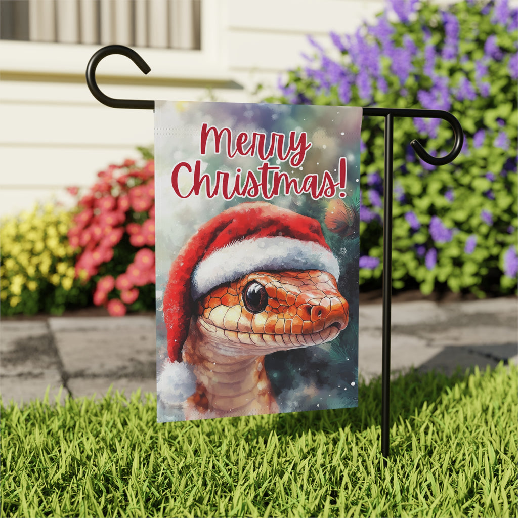 Merry Christmas Snake Garden Flag - outdoor display - Dragonfire Gardens