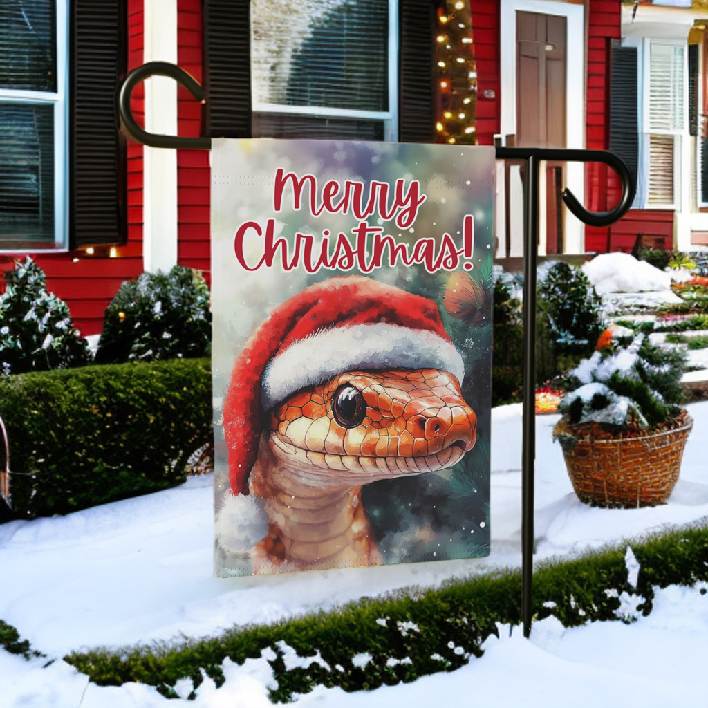 Merry Christmas Snake Garden Flag - size comparison - Dragonfire Gardens