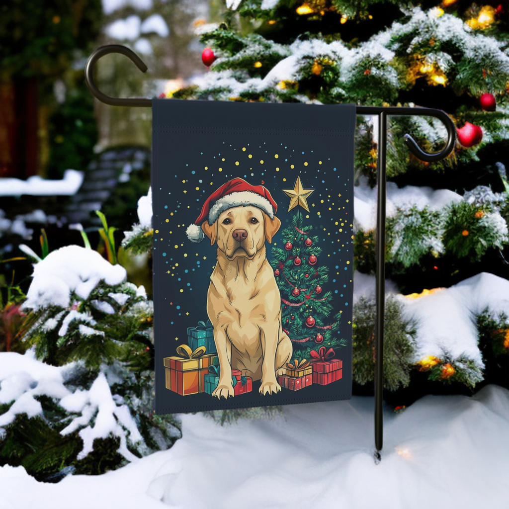 Christmas Labrador Retriever Garden Flag - lifestyle display - Dragonfire Gardens
