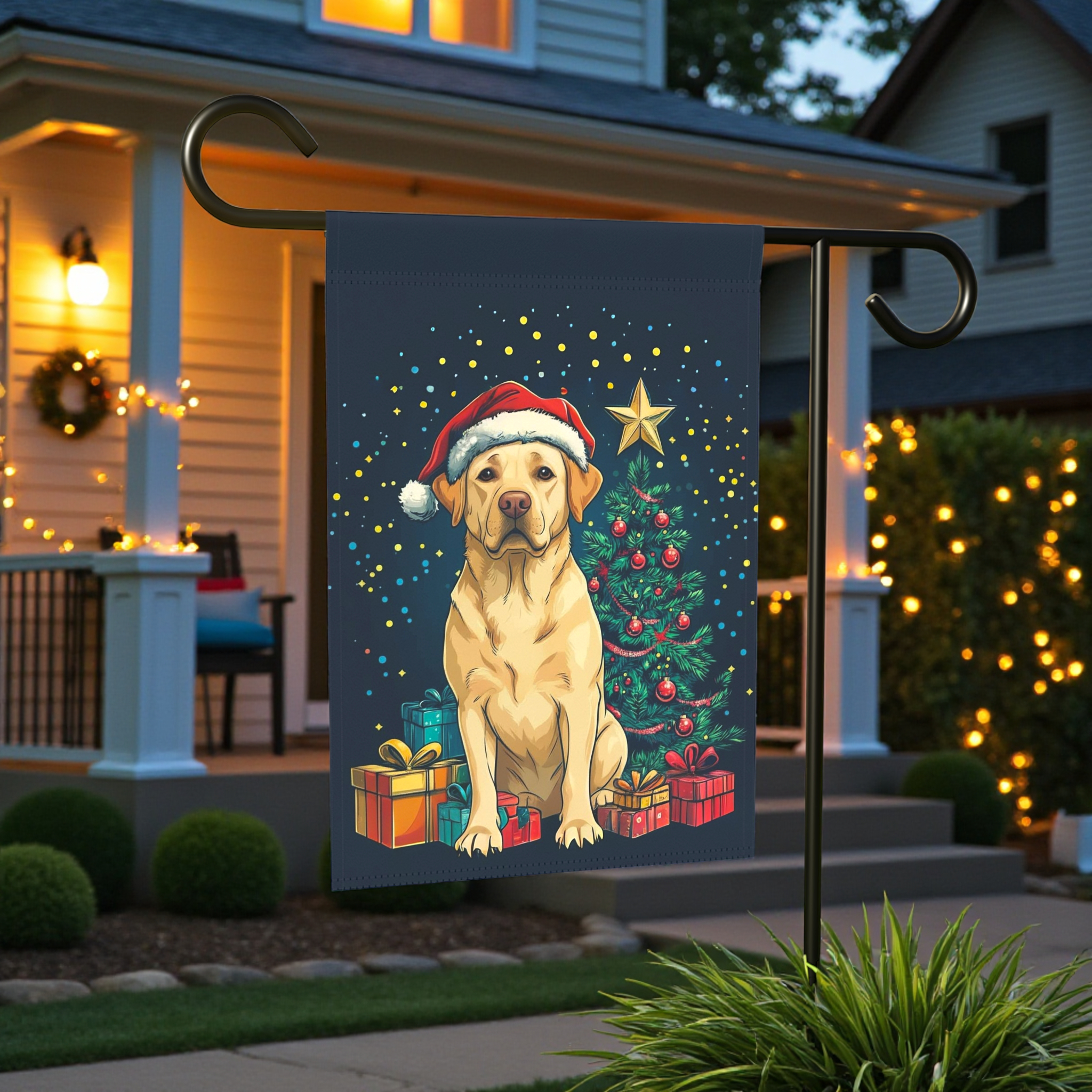 Christmas Labrador Retriever Garden Flag - size comparison - Dragonfire Gardens