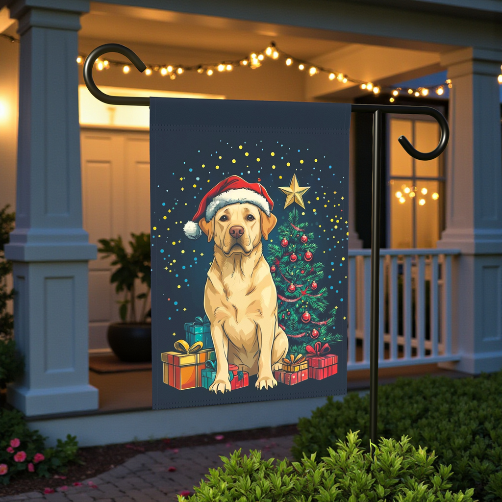 Christmas Labrador Retriever Garden Flag - front view - Dragonfire Gardens