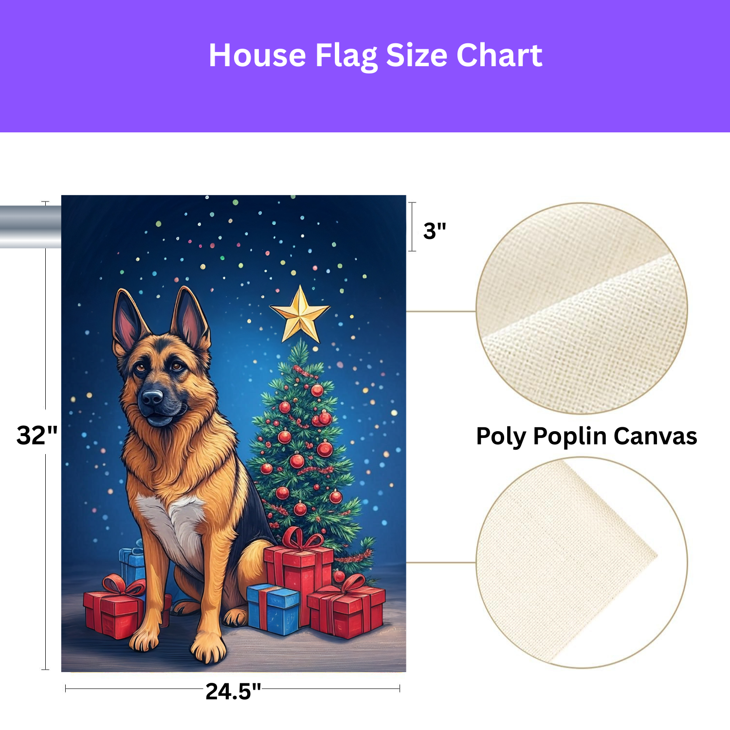 Christmas German Shepherd Garden Flag - yard display - Dragonfire Gardens