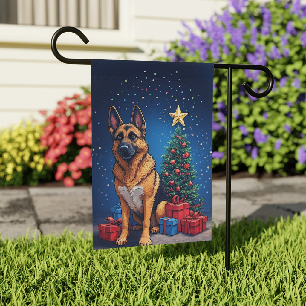 Christmas German Shepherd Garden Flag - outdoor display - Dragonfire Gardens