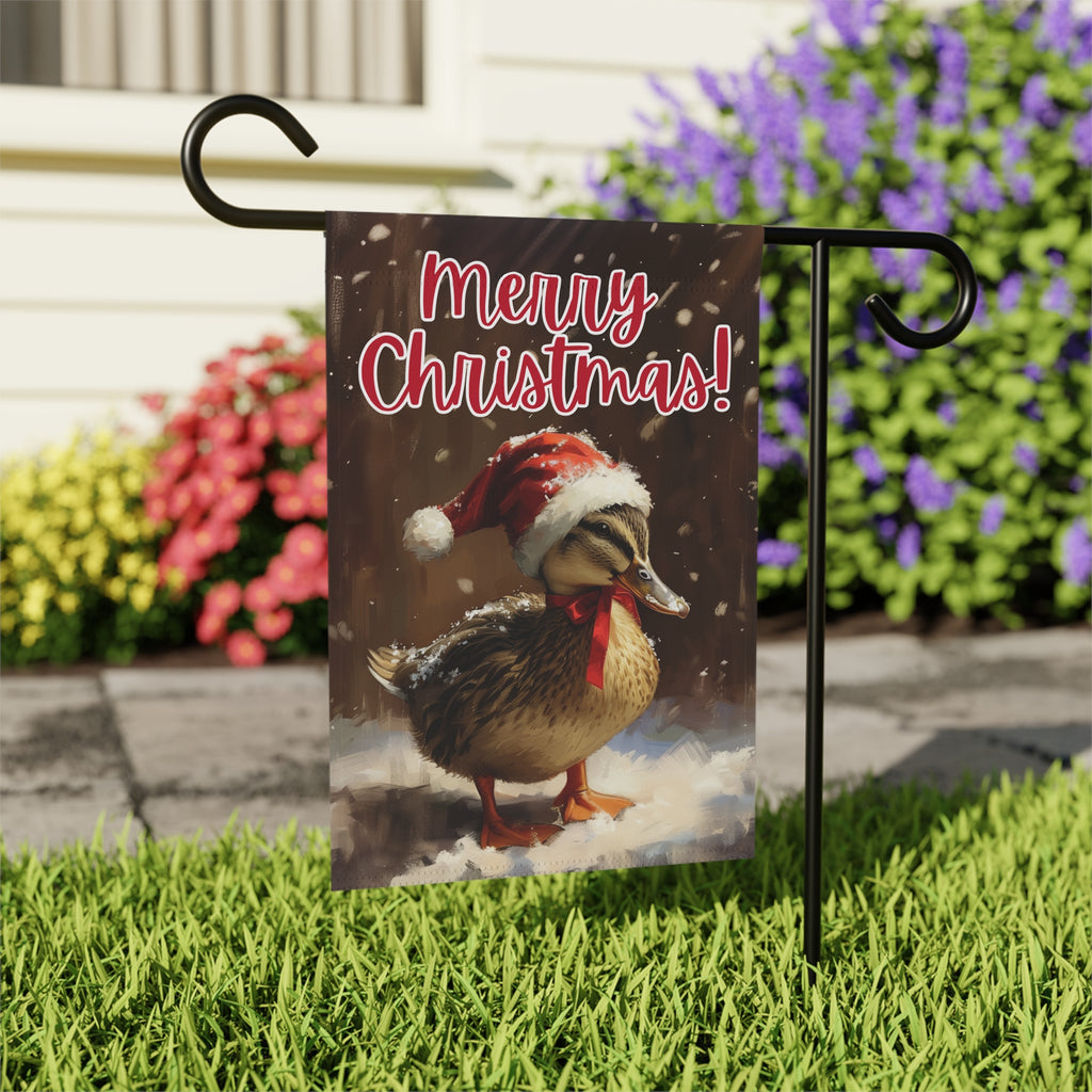 Merry Christmas Duckling Garden Flag - outdoor display - Dragonfire Gardens