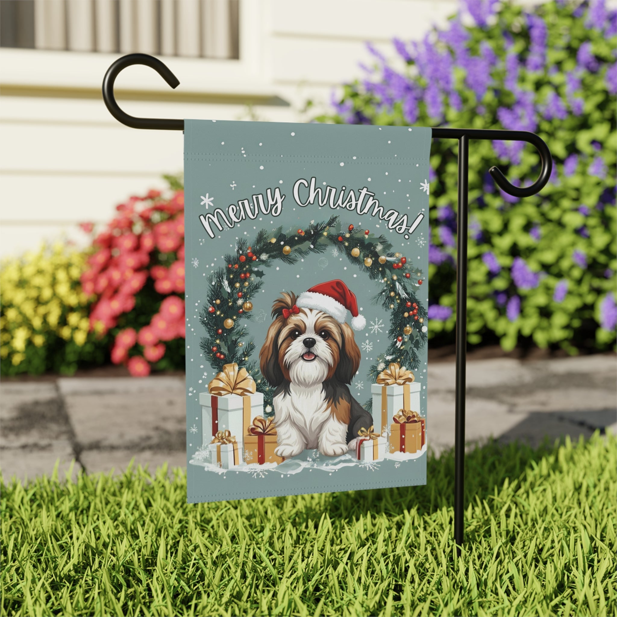Merry Christmas Shih Tzu Garden Flag