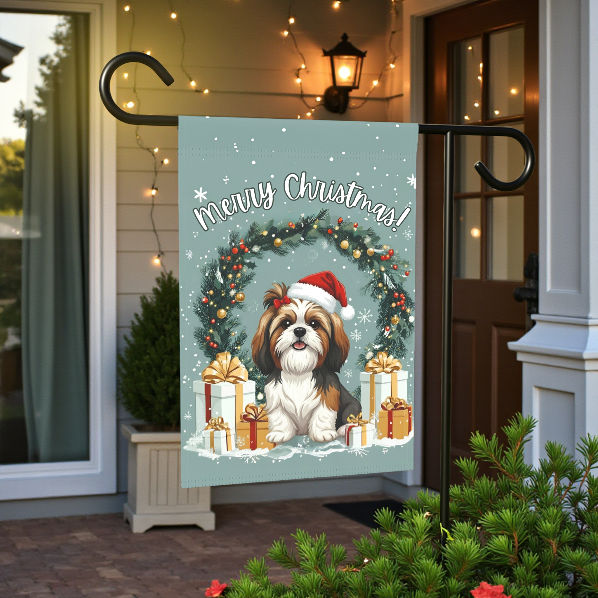 Merry Christmas Shih Tzu Garden Flag