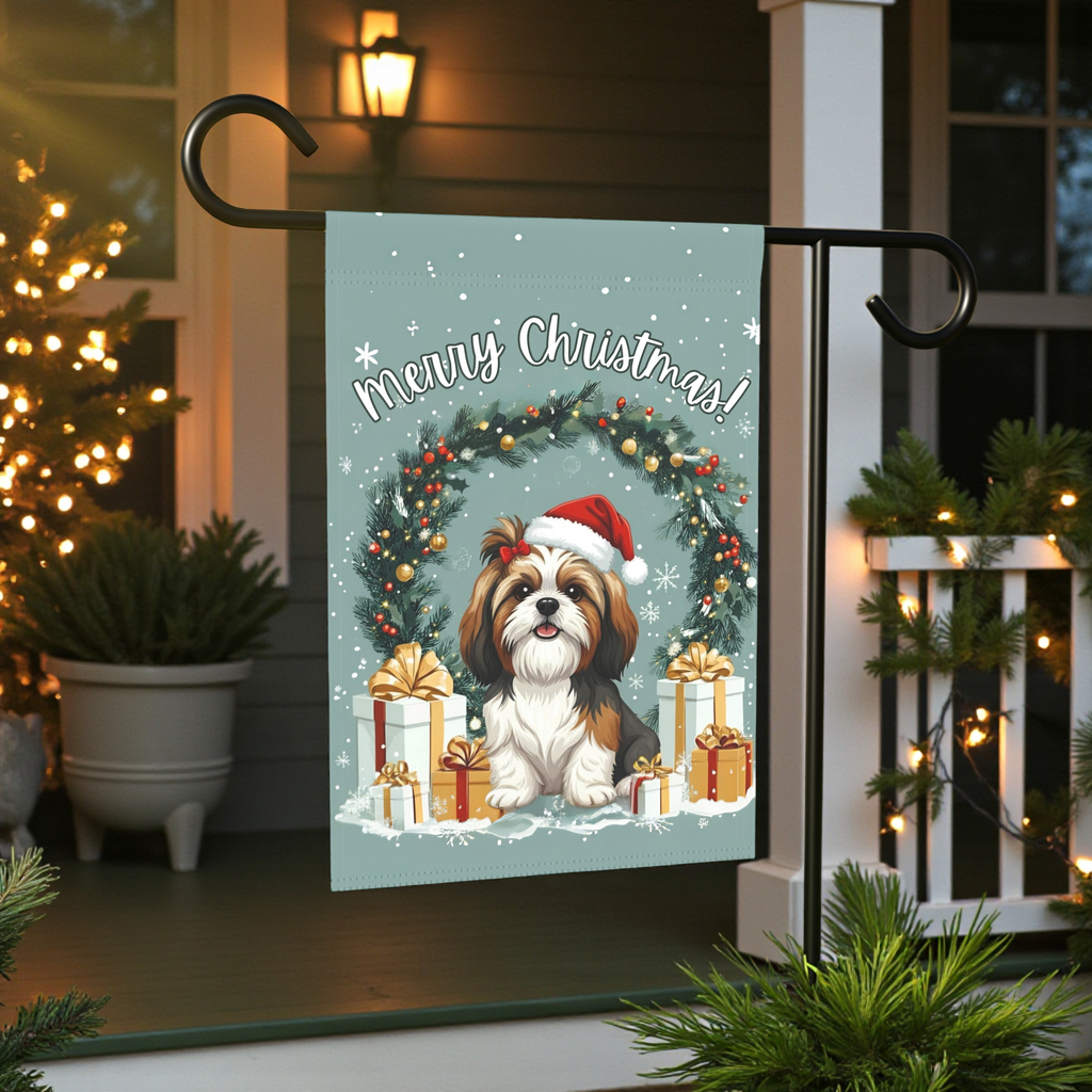 Merry Christmas Shih Tzu Garden Flag