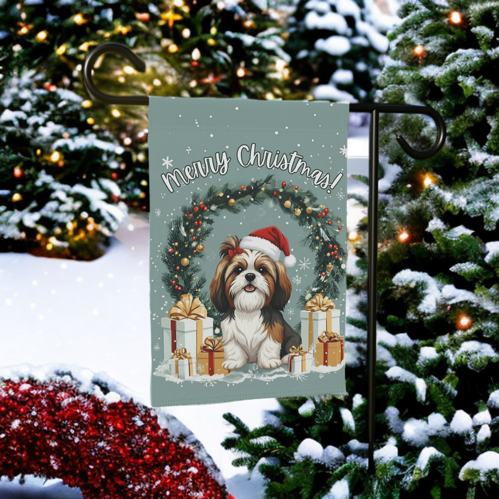 Merry Christmas Shih Tzu Garden Flag