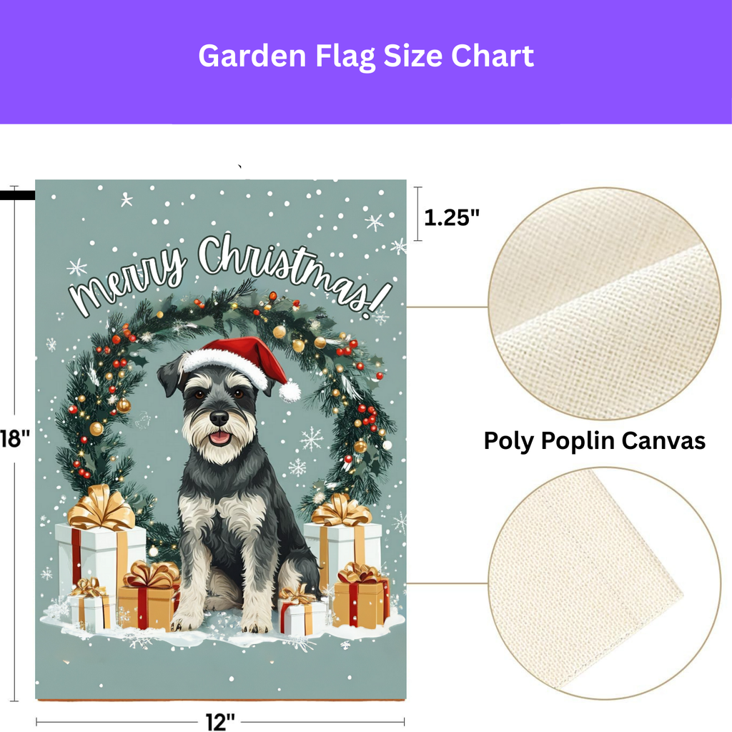 Merry Christmas Schnauzer Garden Flag - double-sided design - Dragonfire Gardens