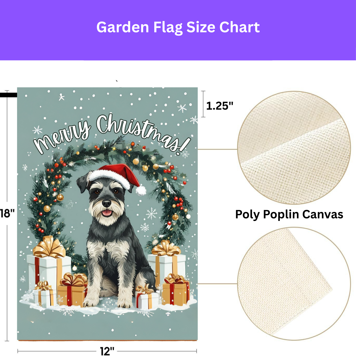 Merry Christmas Schnauzer Garden Flag - double-sided design - Dragonfire Gardens
