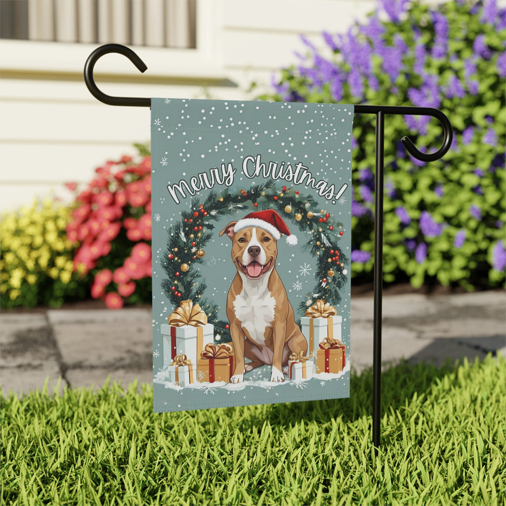 Merry Christmas Pitbull Garden Flag - outdoor display - Dragonfire Gardens