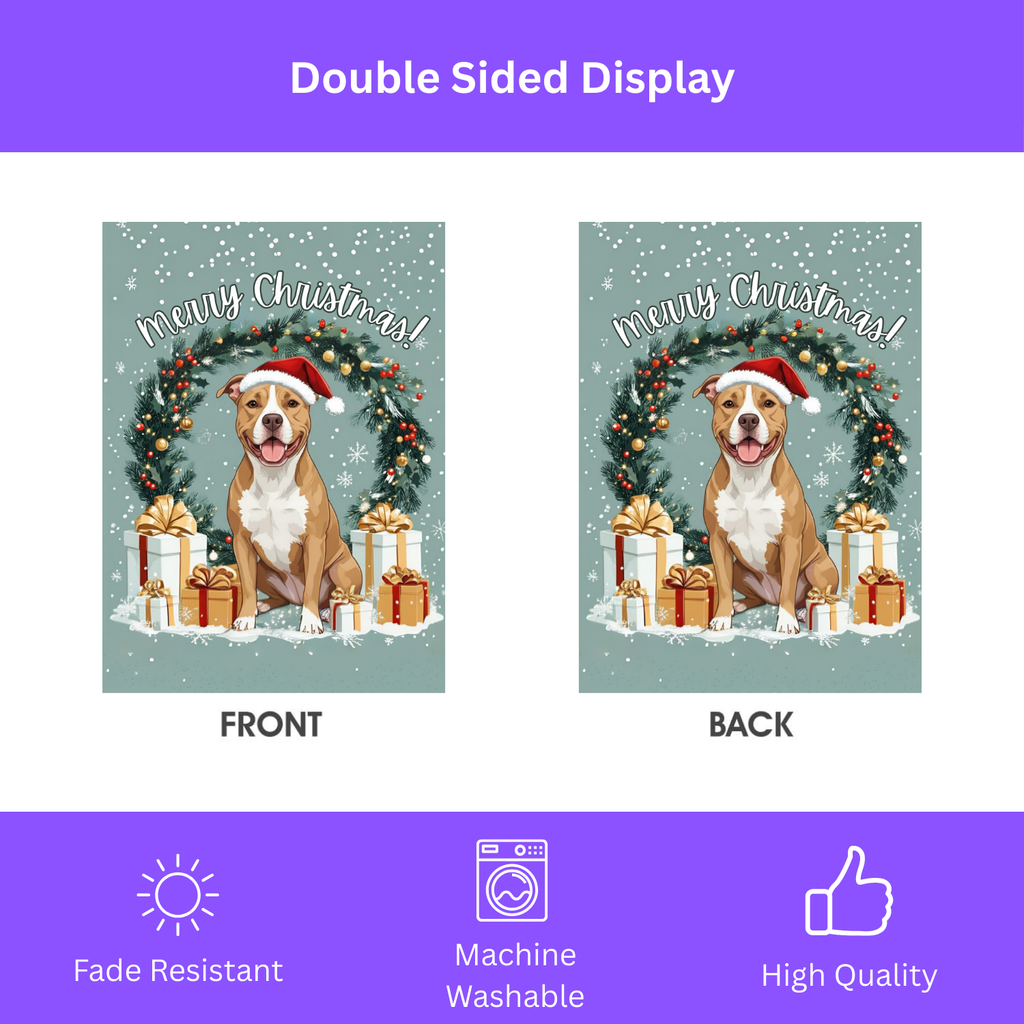 Merry Christmas Pitbull Garden Flag - double-sided design - Dragonfire Gardens