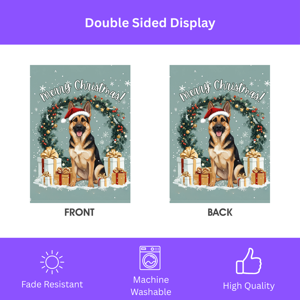 Merry Christmas German Shepherd Garden Flag - double-sided design - Dragonfire Gardens
