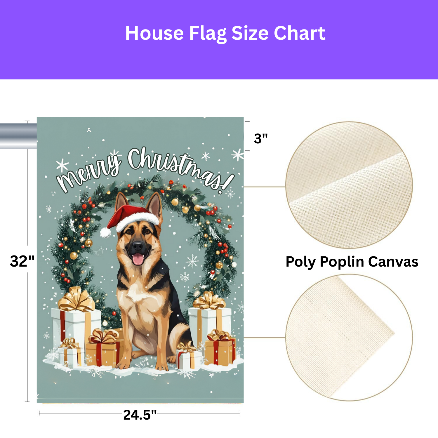 Merry Christmas German Shepherd Garden Flag - yard display - Dragonfire Gardens