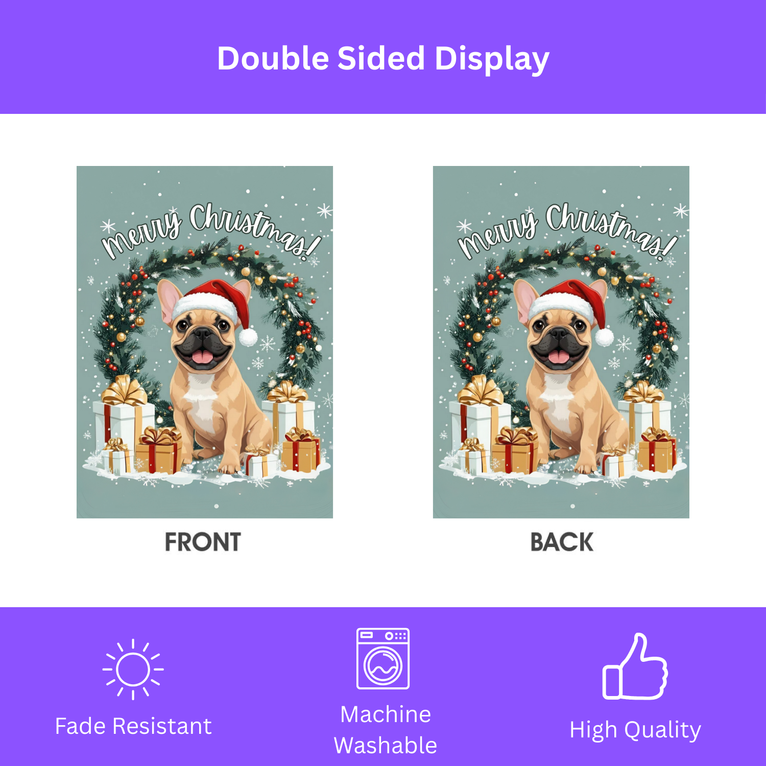 Merry Christmas French Bulldog Garden Flag - yard display - Dragonfire Gardens