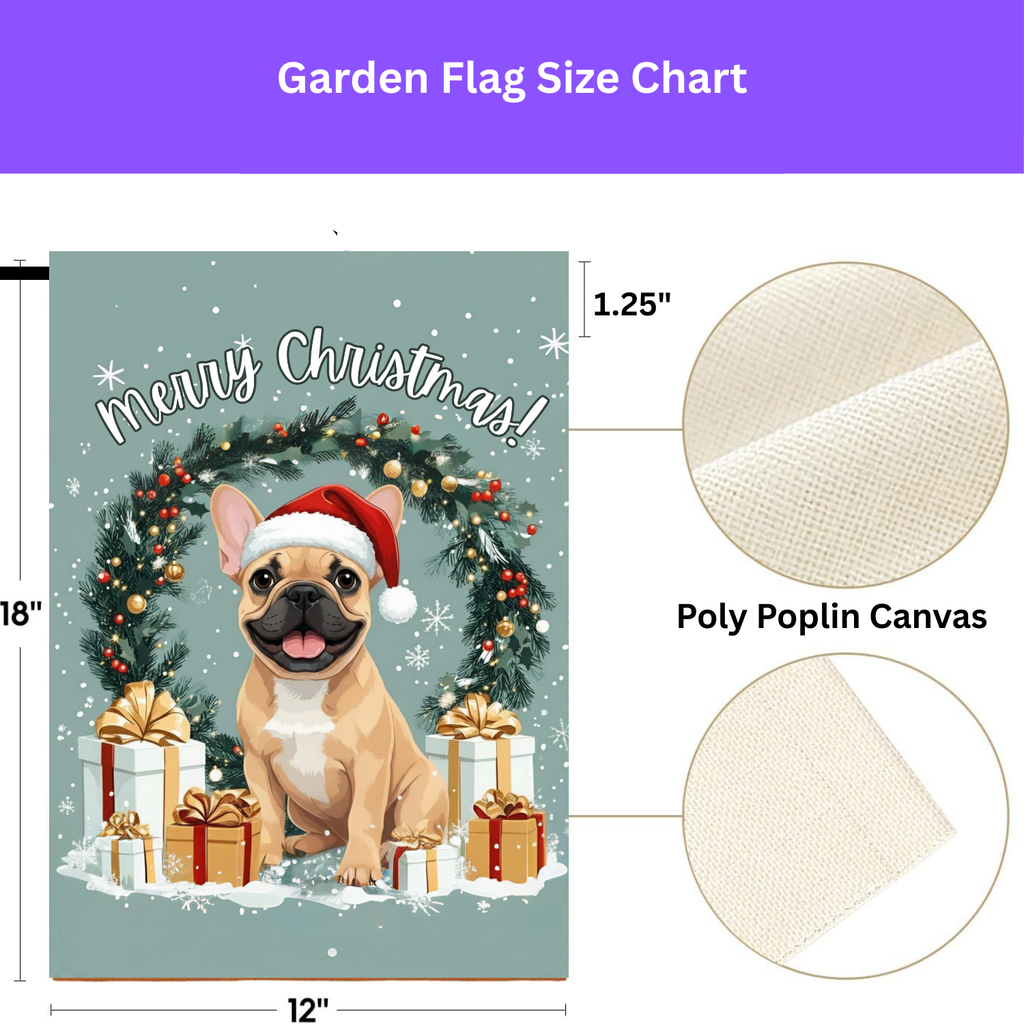 Merry Christmas French Bulldog Garden Flag - double-sided design - Dragonfire Gardens