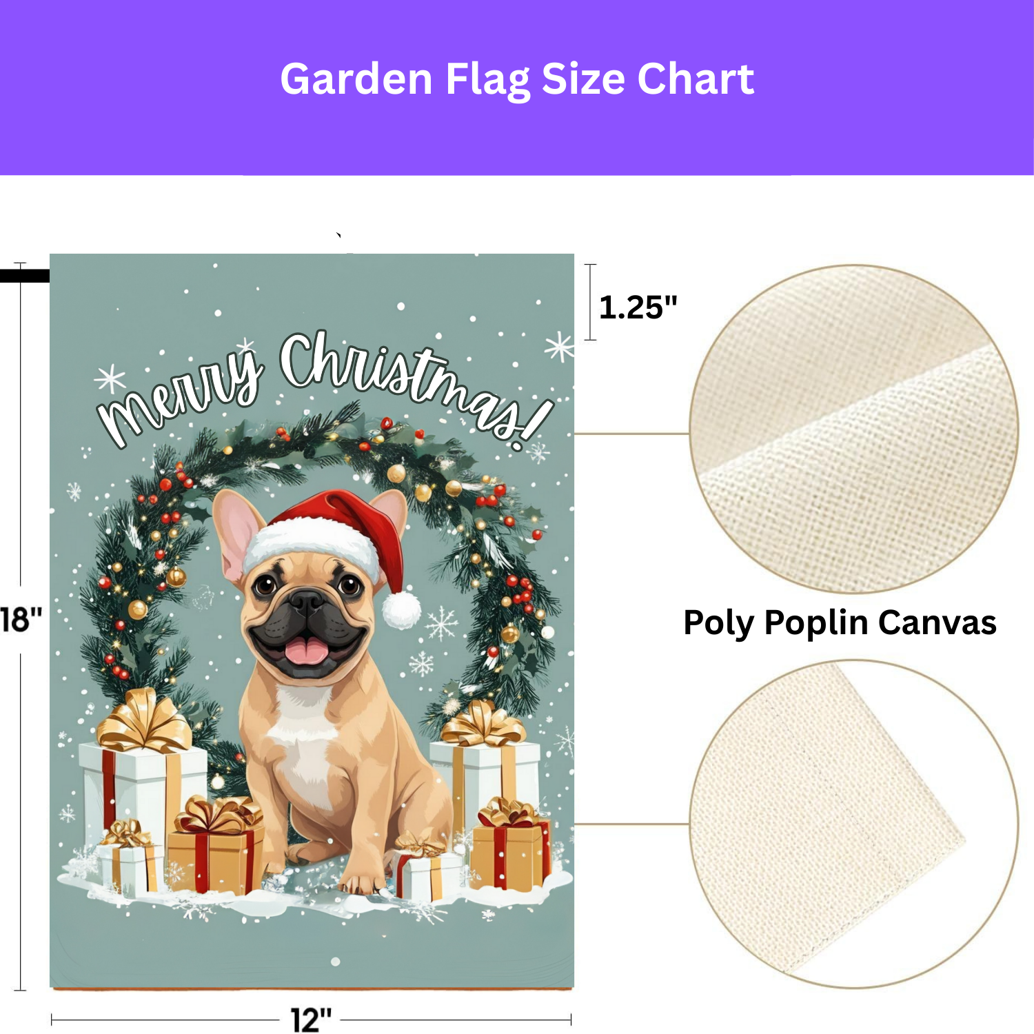 Merry Christmas French Bulldog Garden Flag - double-sided design - Dragonfire Gardens