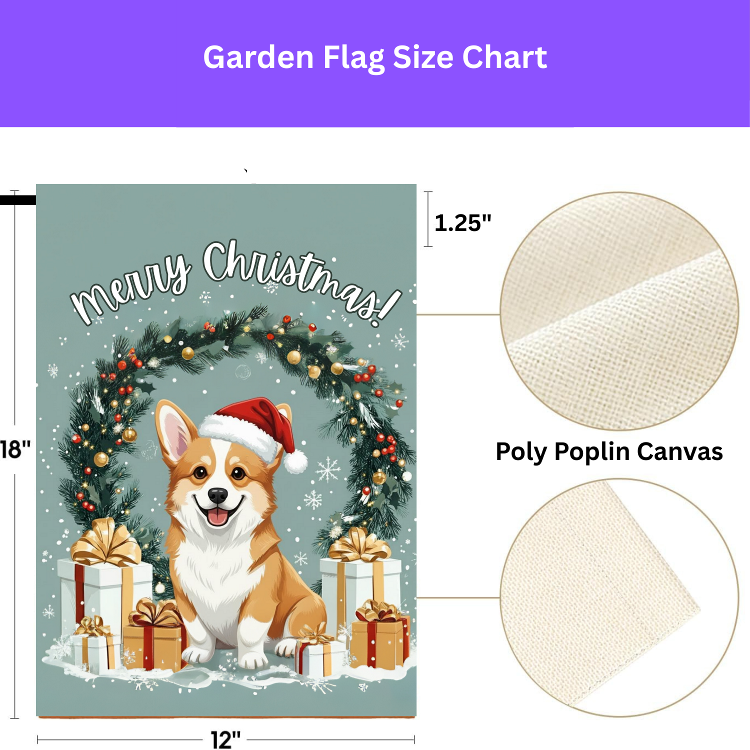 Merry Christmas Corgi Garden Flag - double-sided design - Dragonfire Gardens