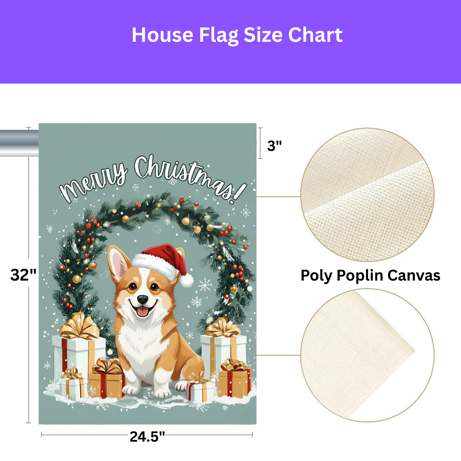 Merry Christmas Corgi Garden Flag - yard display - Dragonfire Gardens