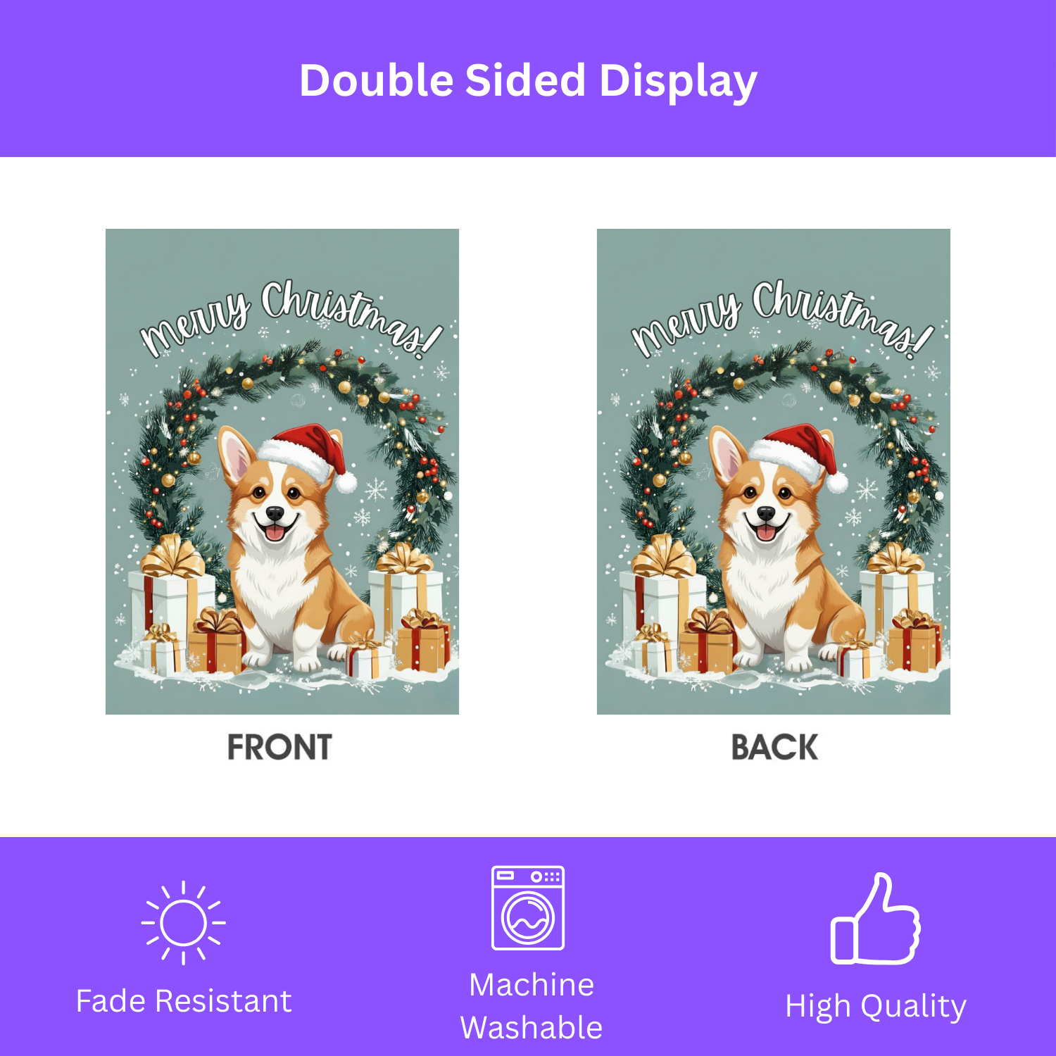 Merry Christmas Corgi Garden Flag - porch decor - Dragonfire Gardens