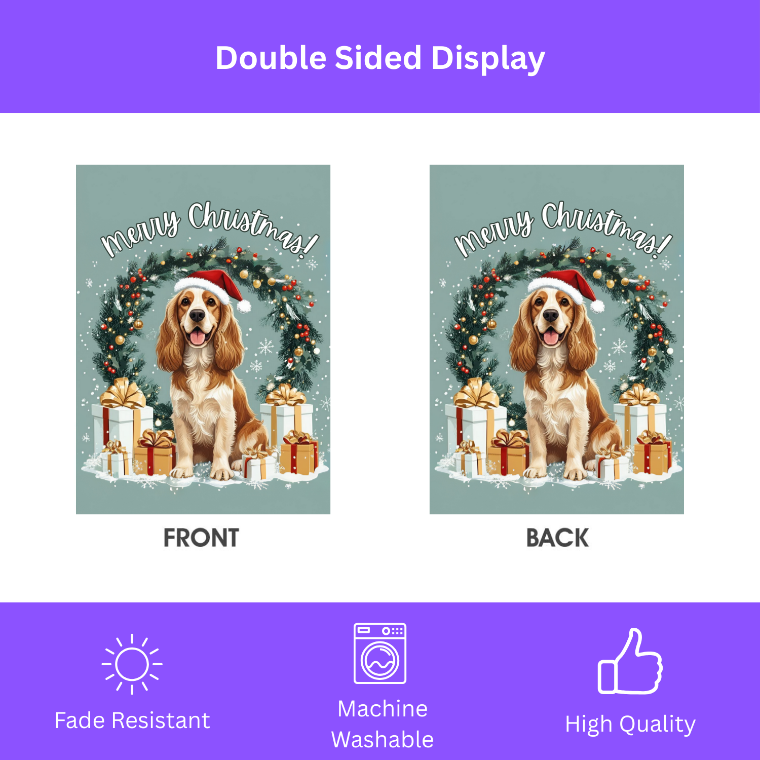 Merry Christmas Cocker Spaniel Garden Flag - double-sided design - Dragonfire Gardens