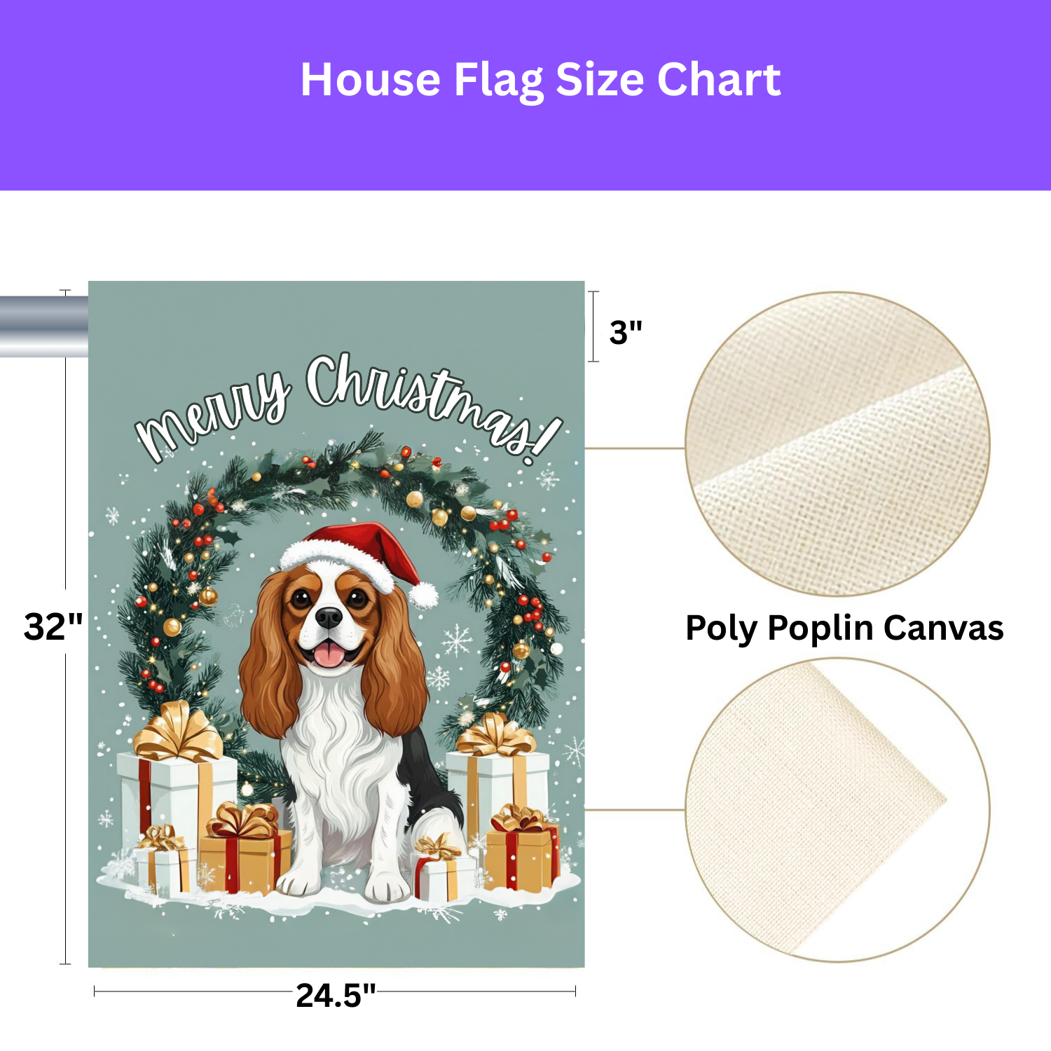 Merry Christmas Cavalier King Charles Spaniel Garden Flag - porch decor - Dragonfire Gardens